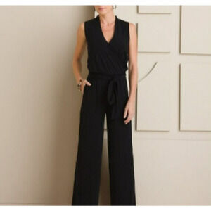Chico's Black Sleeveless Surplice Wide-Leg Jumpsuit with Tie Waist Size 4.
